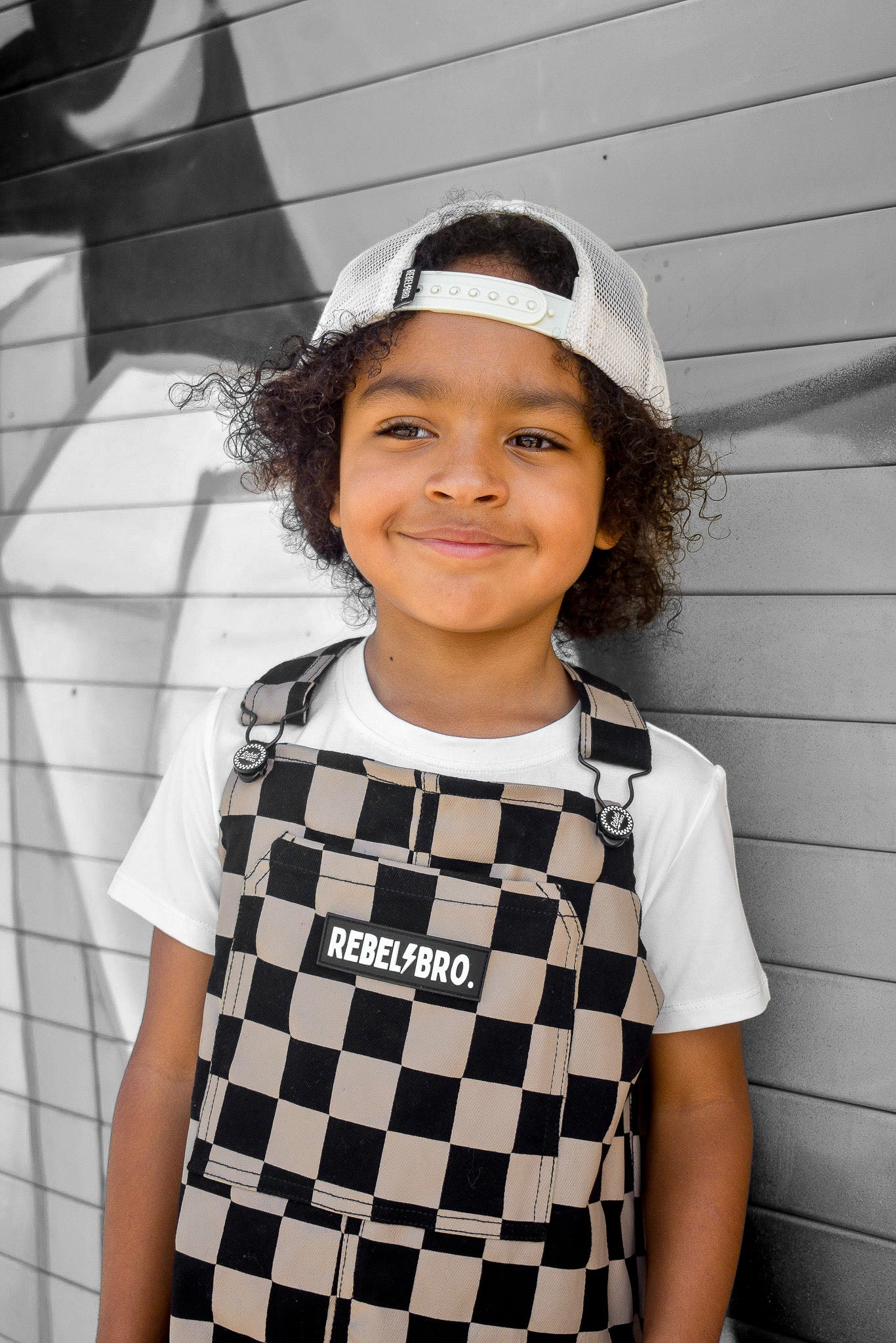The Live Fast Overall in Taupe + Black Checkered