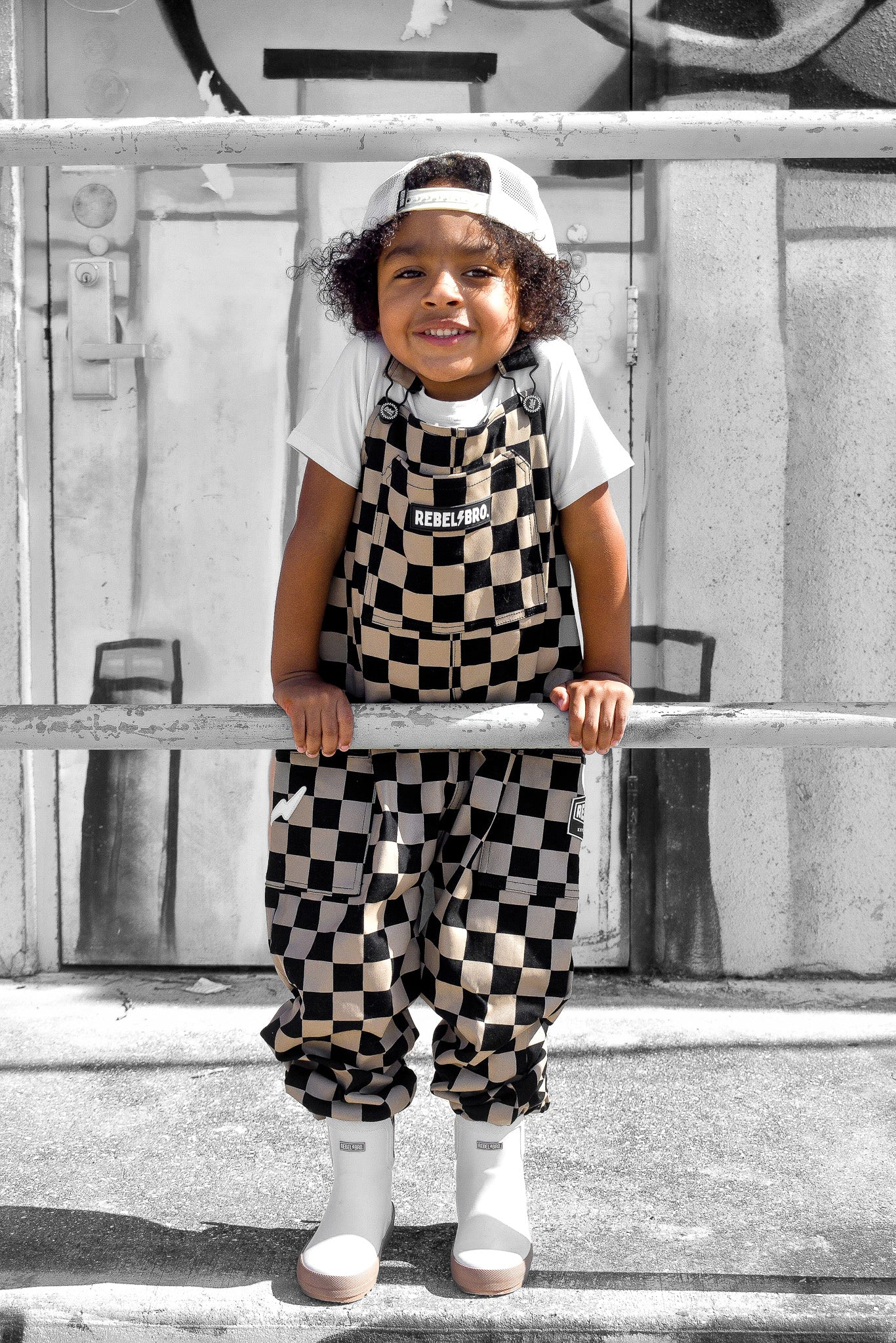 The Live Fast Overall in Taupe + Black Checkered