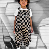 Overalls in Taupe + Black Checkered