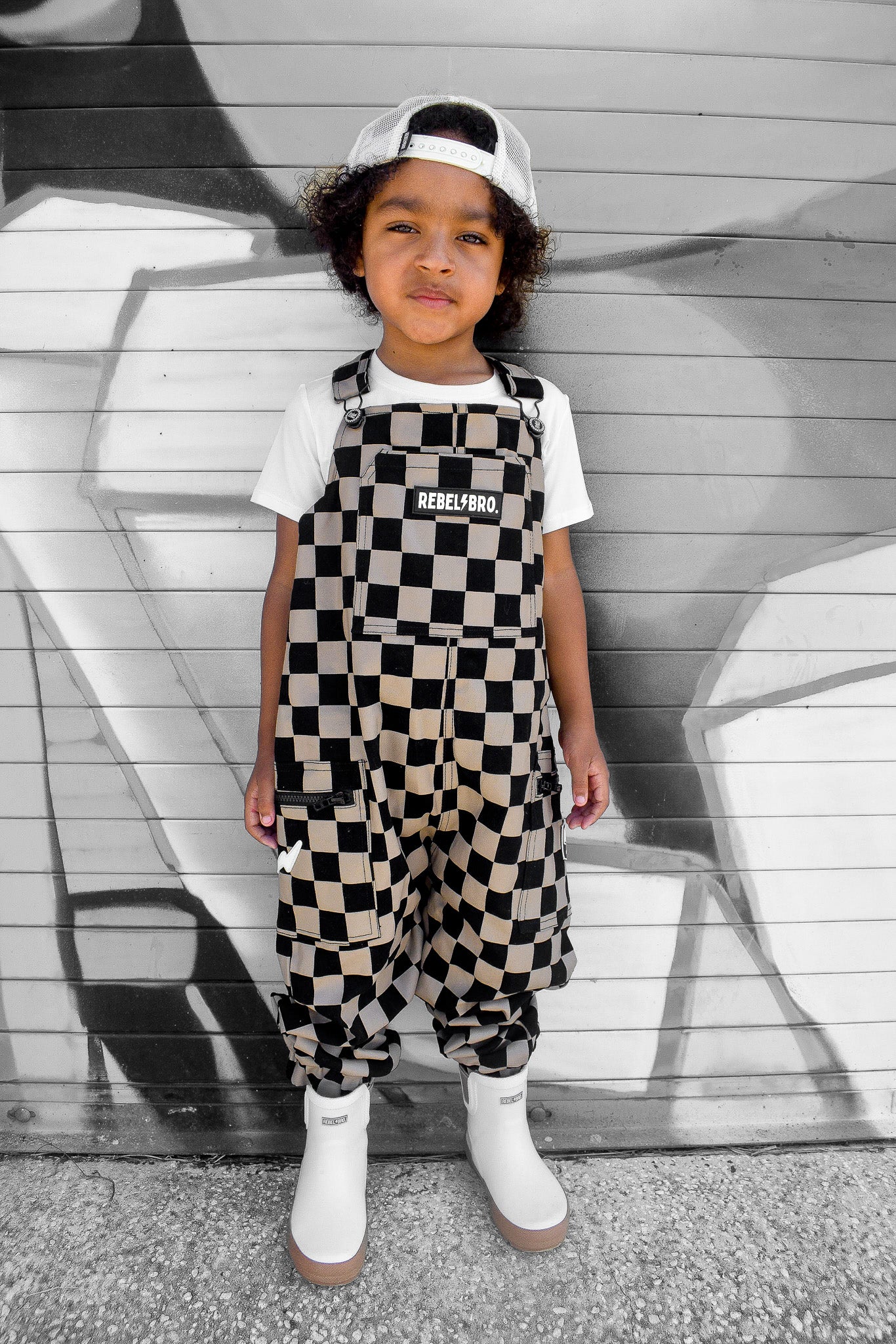 The Live Fast Overall in Taupe + Black Checkered