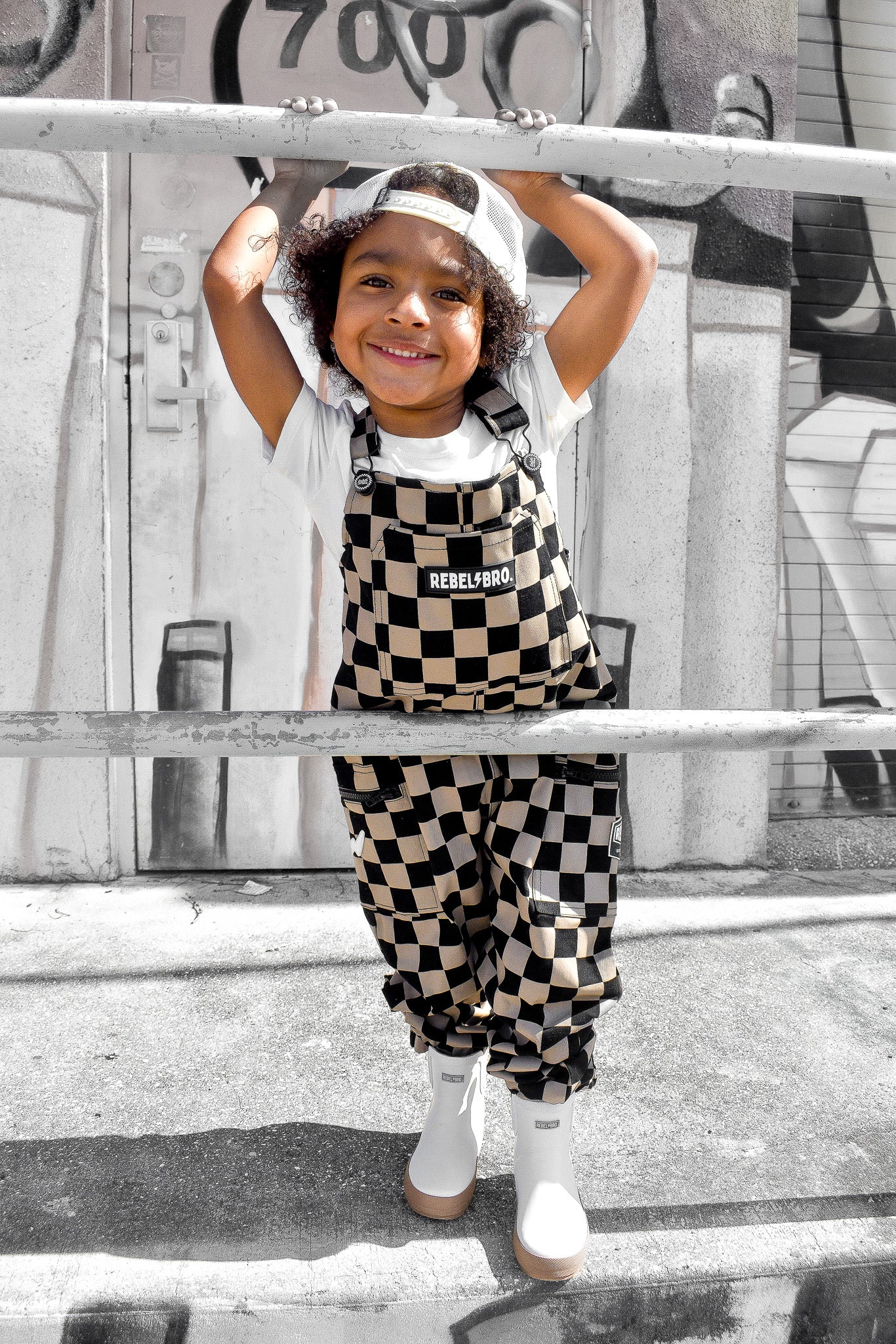The Live Fast Overall in Taupe + Black Checkered