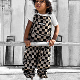 Overalls in Taupe + Black Checkered