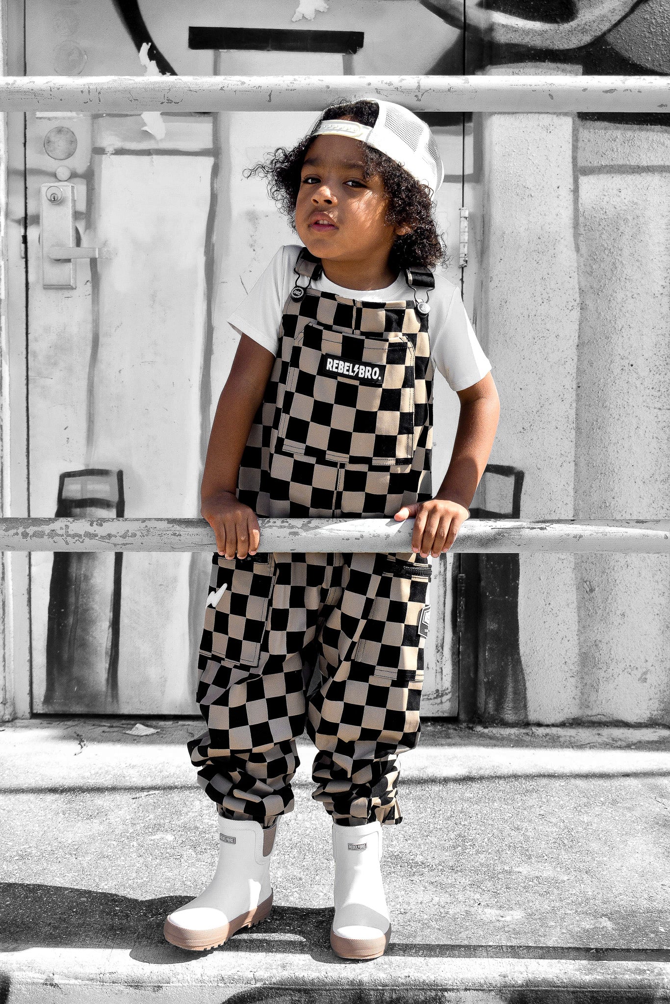 The Live Fast Overall in Taupe + Black Checkered