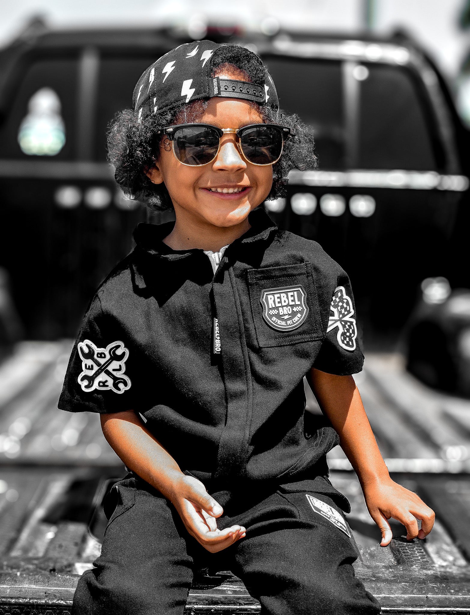 Pit Crew Romper in Black - Rebel Bro