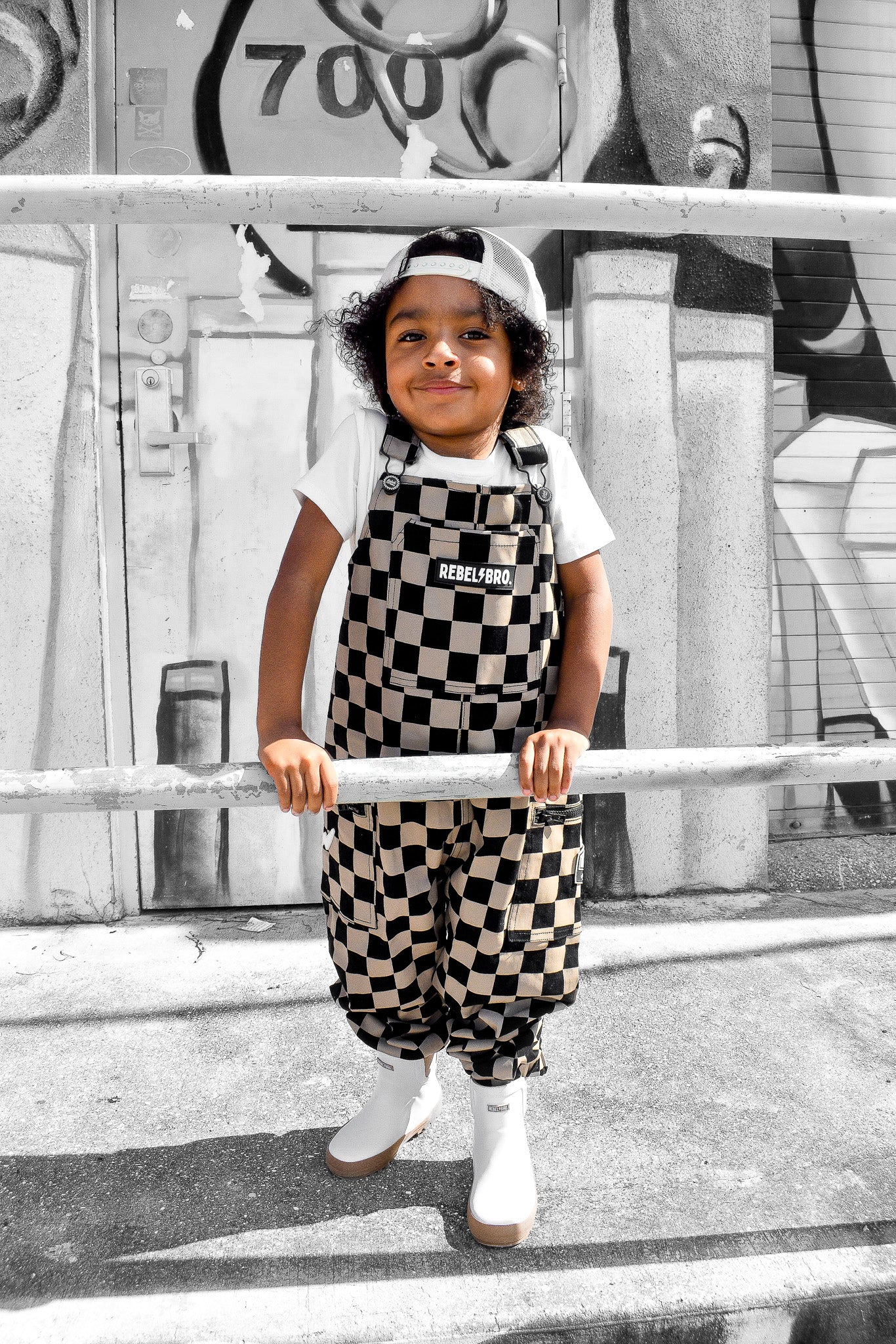 The Live Fast Overall in Taupe + Black Checkered